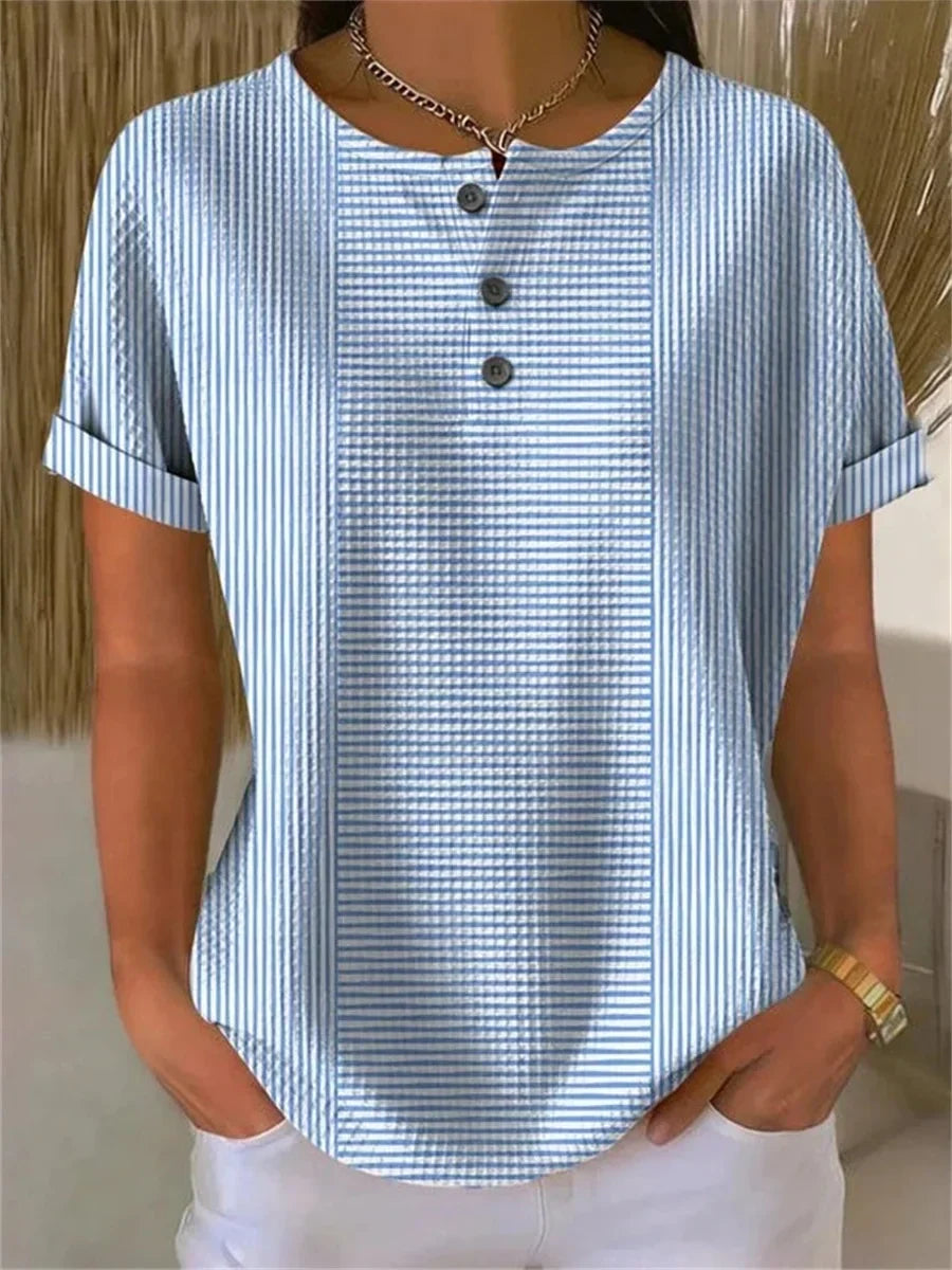 Blusa casual de rayas azul con manga corta