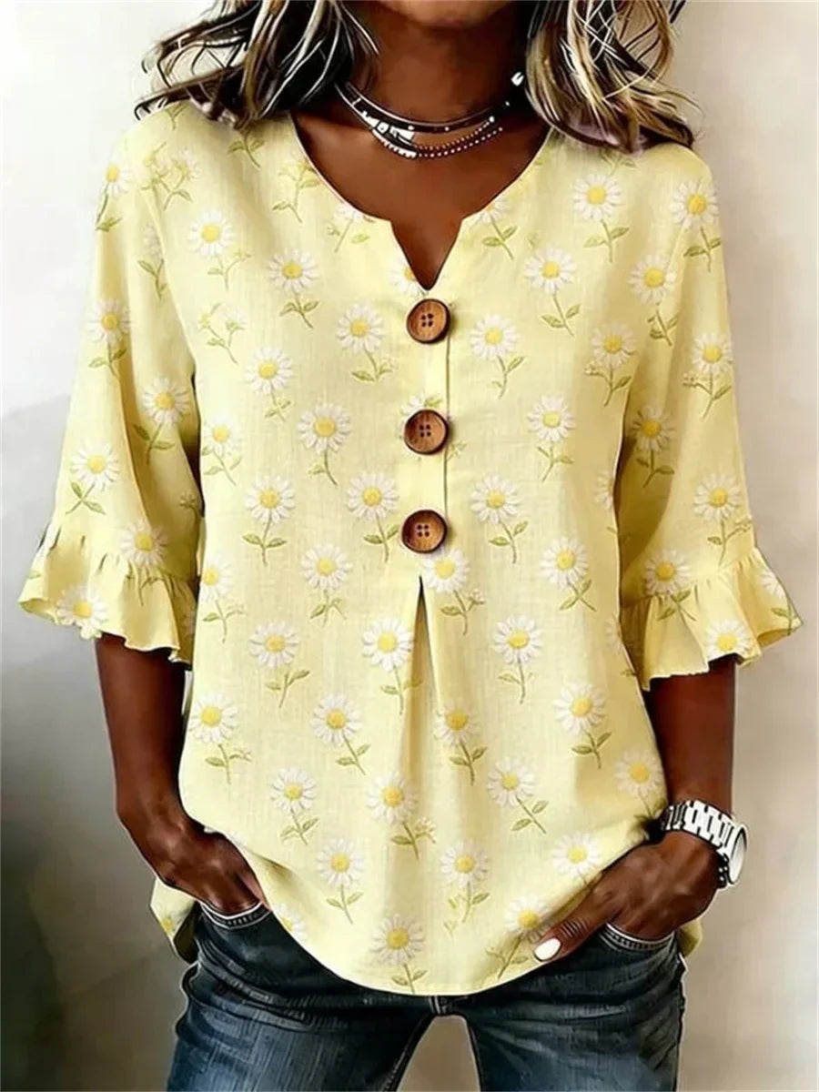 Blusa vintage de flores con escote en pico