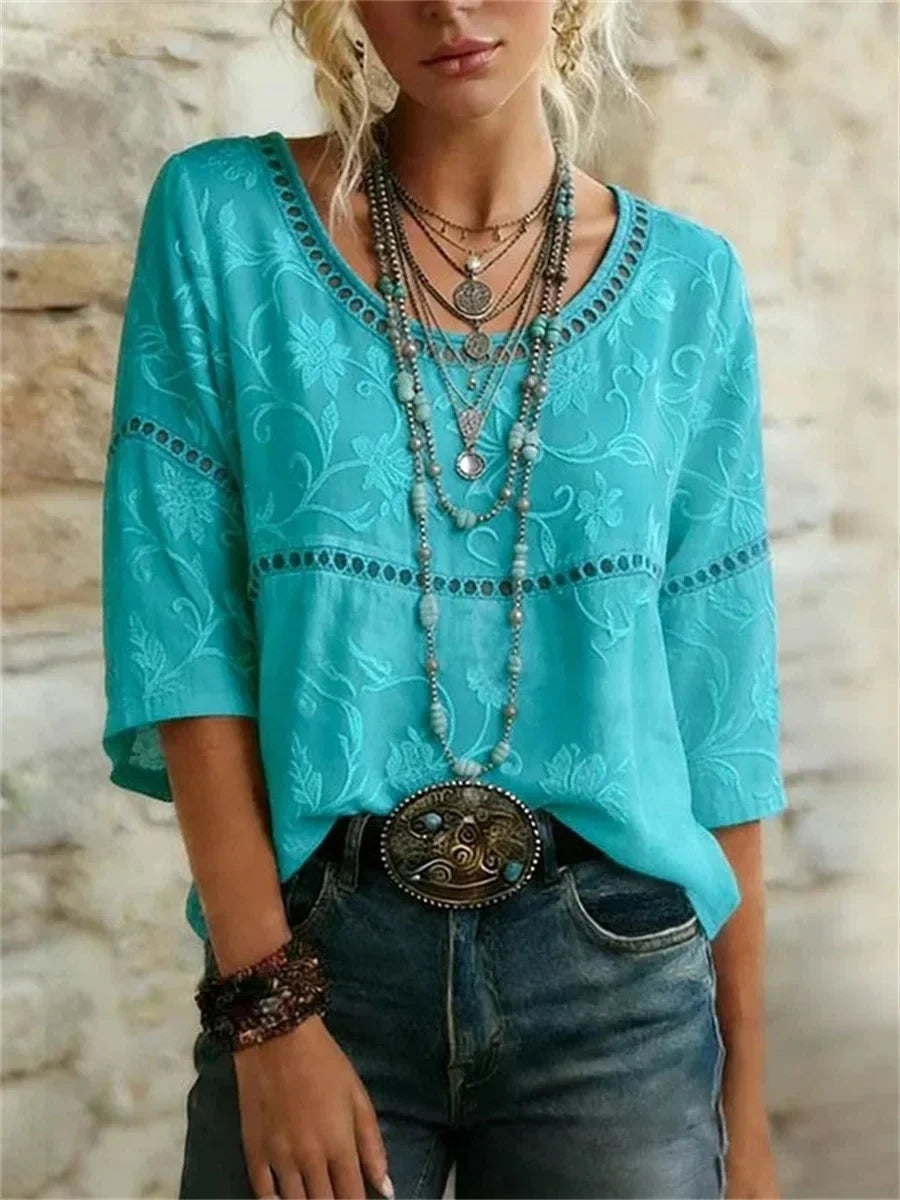 Blusa vintage de flores con cuello redondo · Juno