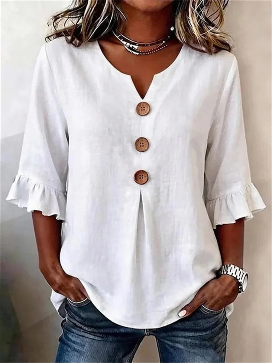 Blusa casual lisa con escote en pico