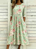 Vestido vintage de flores con cuello redondo