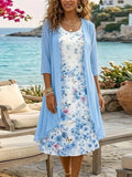 Vestido midi de dos piezas de flores de gasa azul