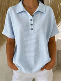 Top casual de rayas azul con manga corta