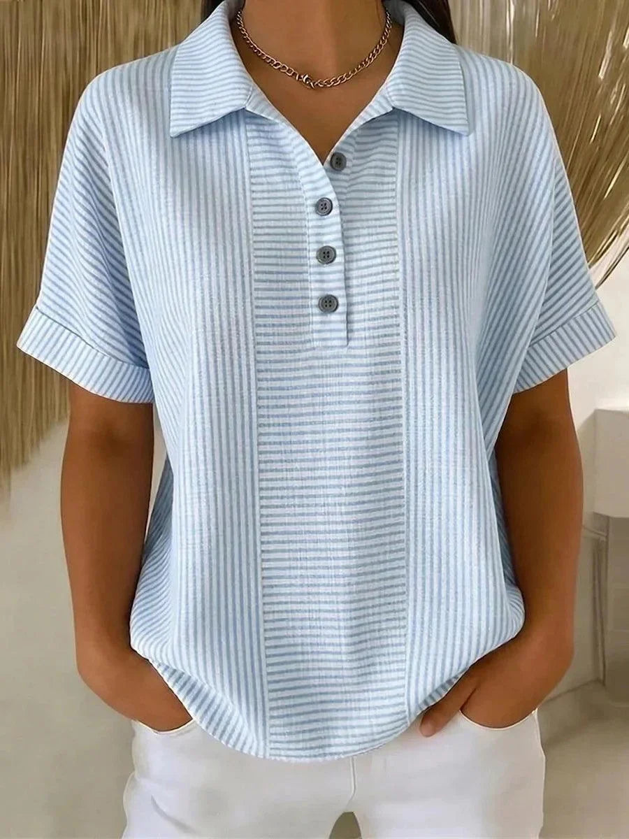 Top casual de rayas azul con manga corta