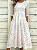 Vestido casual de flores con cuello redondo