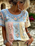 Camisa de flores con cuello redondo y manga corta