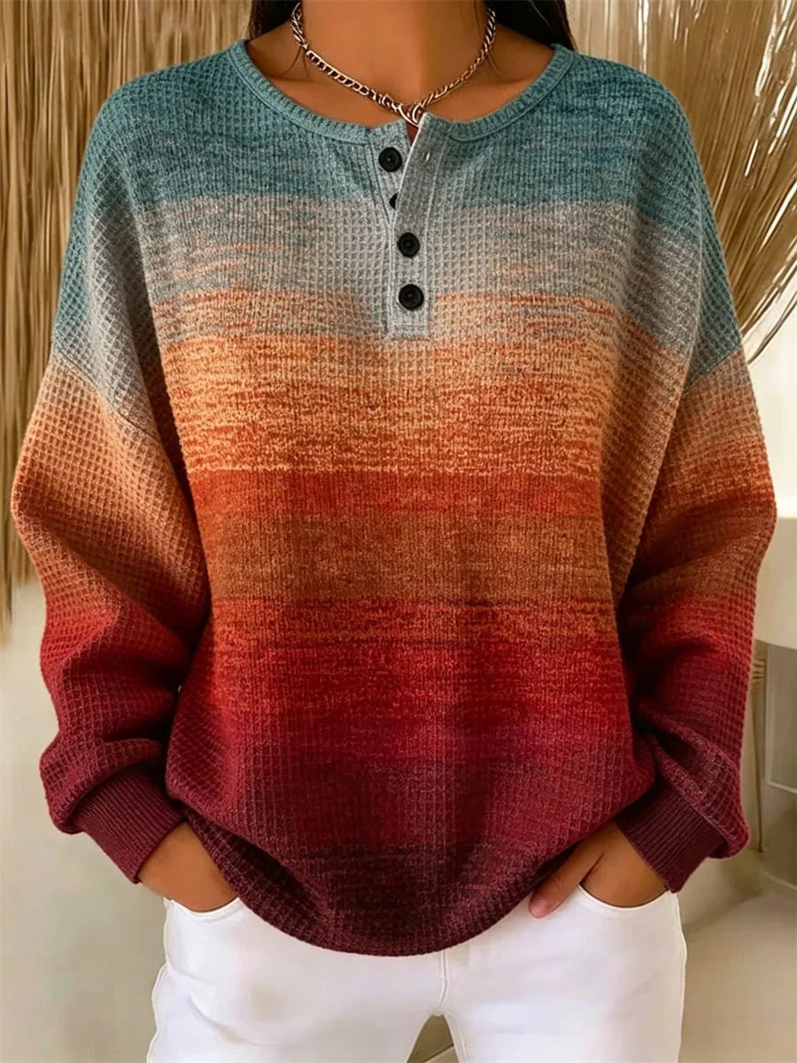 Sudadera casual degradada con cuello henley y manga larga