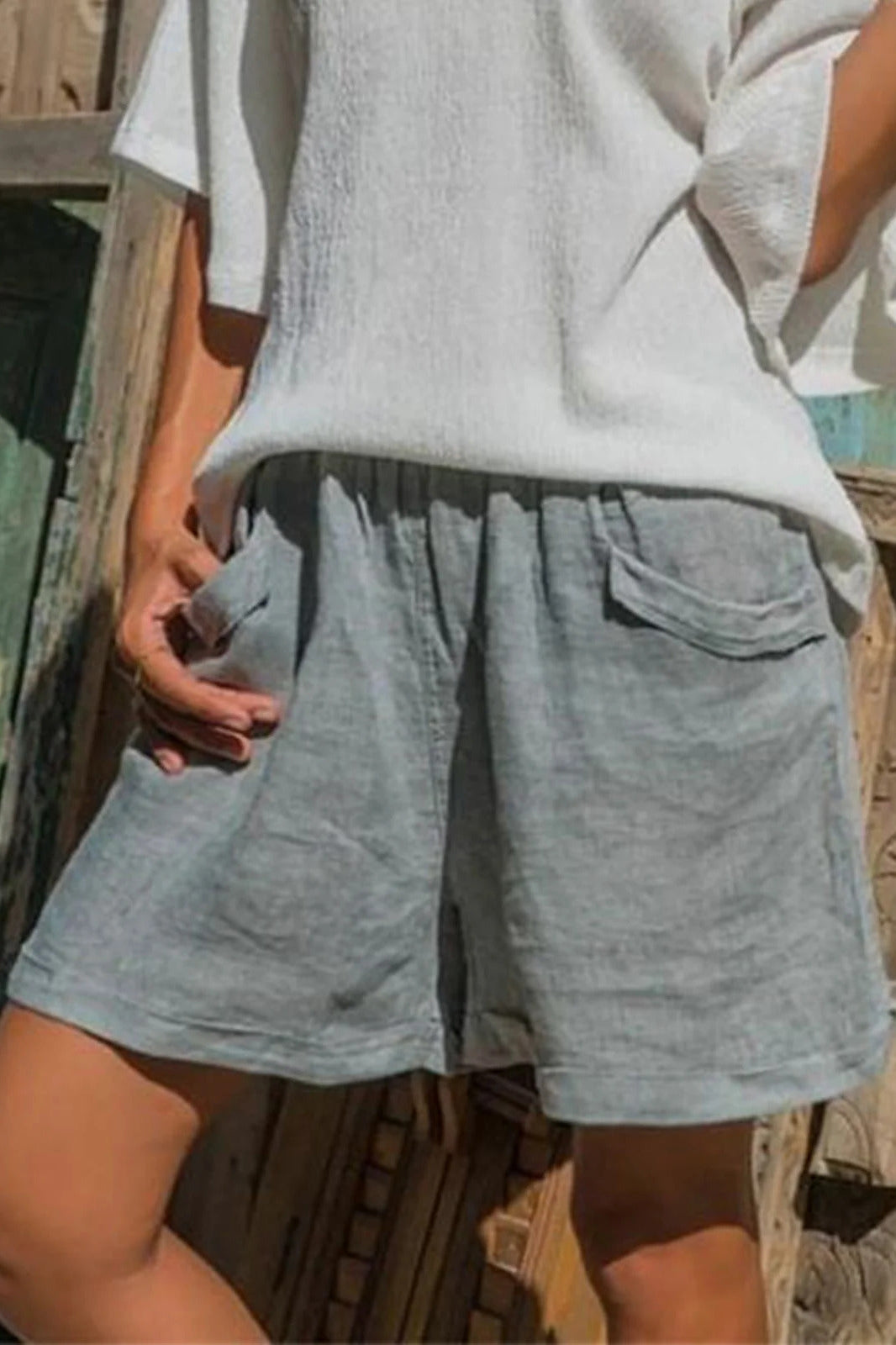 Shorts casual holgados lisos con bolsillos