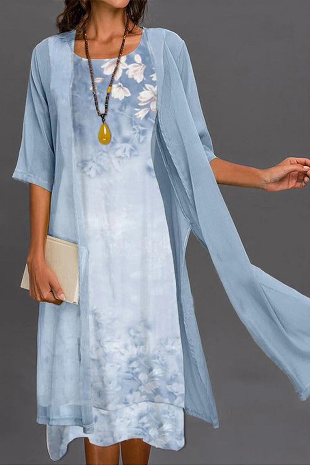Vestido midi de dos piezas de flores con manga francesa