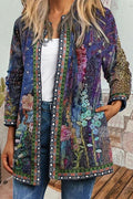 Cárdigan casual de flores con cuello redondo y manga larga