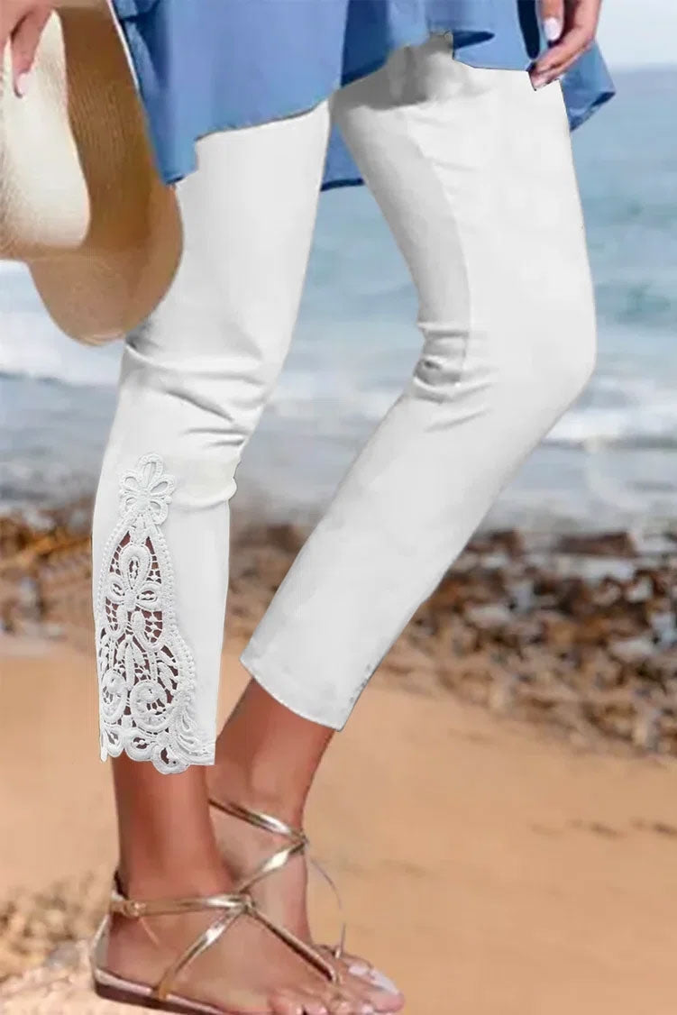 Leggings casual lisos de encaje