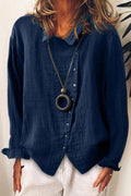 Blusa lisa con solapa, manga larga y botones