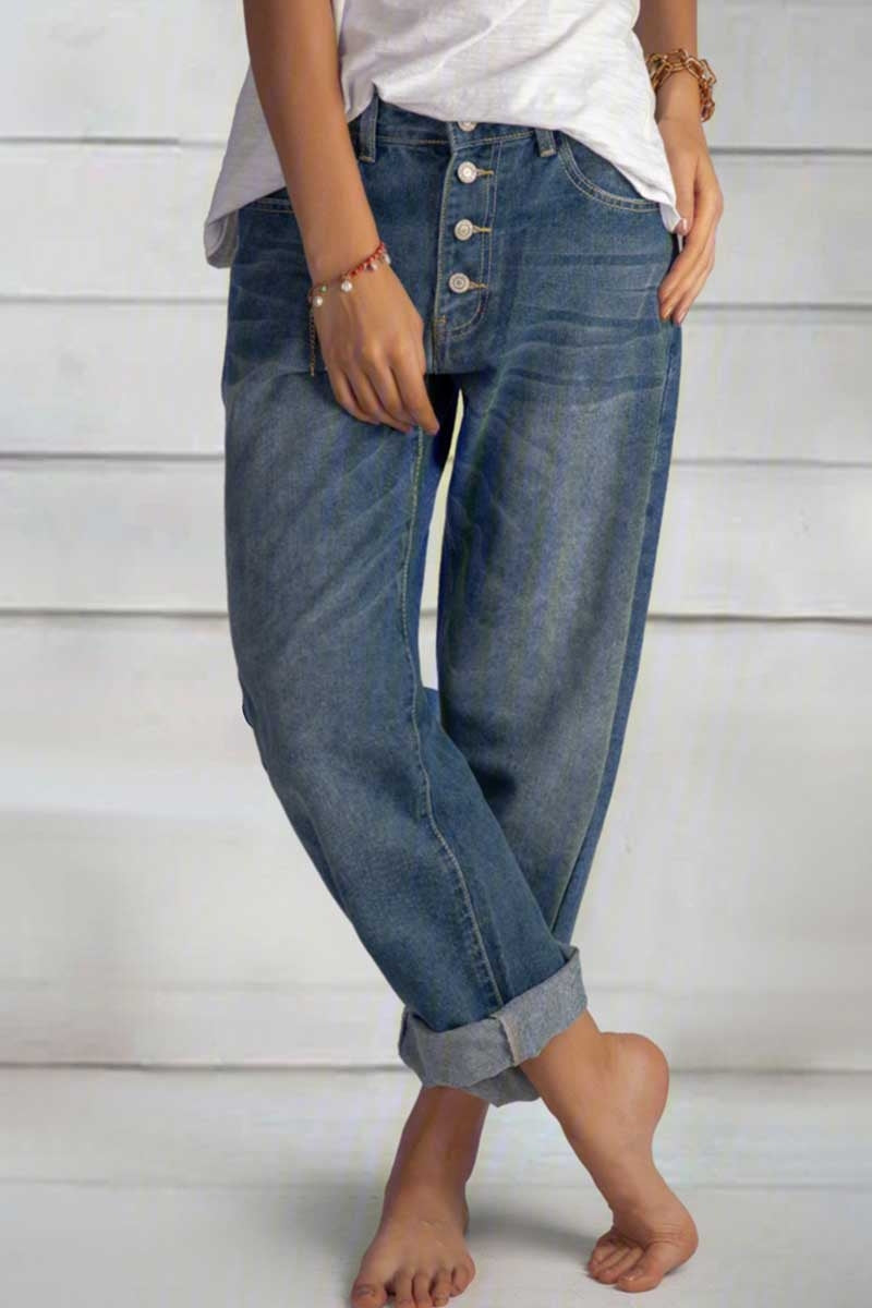 Vaqueros casual lisos con bolsillos y botones