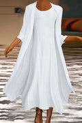 Vestido midi de dos piezas liso con cuello redondo y manga tres cuartos