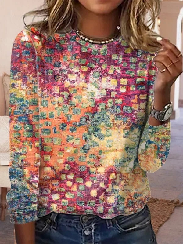 Camisa casual holgada abstracta con manga larga