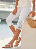 Pantalón casual ajustado liso de encaje con bolsillos