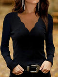 Camisa casual lisa con escote en pico y manga larga · Fabia