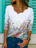 Blusa casual de flores con escote en pico y manga larga