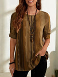 Camisa de rayas con cuello redondo y manga francesa