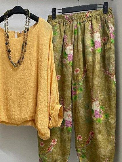 Conjunto casual de dos piezas liso con manga tres cuartos