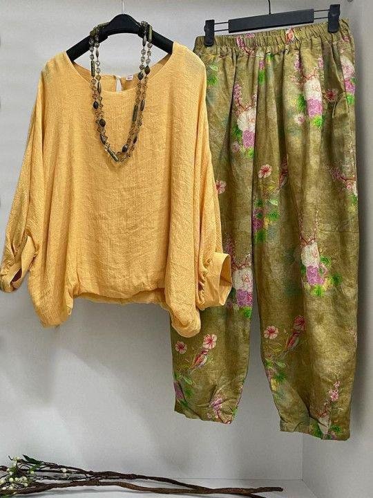 Conjunto casual de dos piezas liso con manga tres cuartos
