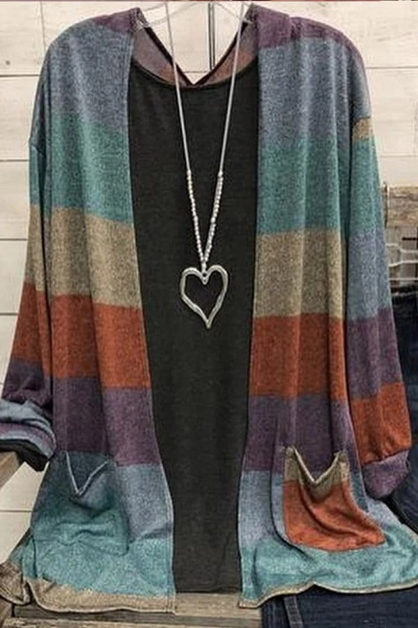 Cárdigan casual bicolor con manga larga
