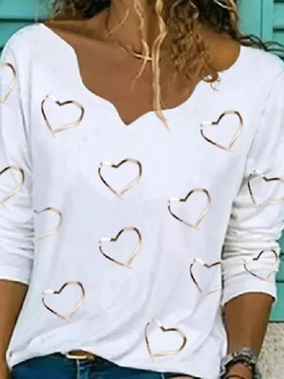 Sudadera de corazones con escote en pico y manga larga