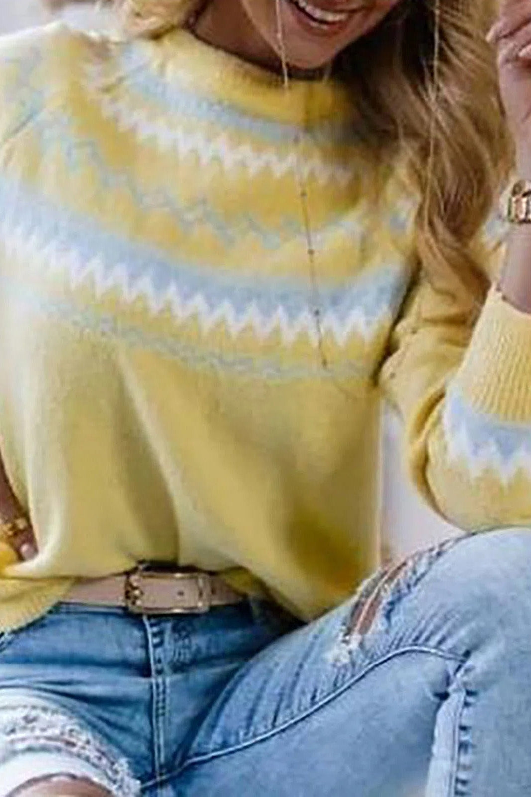 Jersey geométrico con cuello redondo y manga larga — foto 3