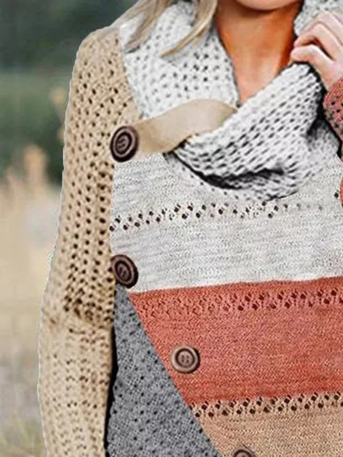 Jersey bicolor con cuello camisero, manga larga y botones — foto 2