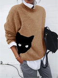 Jersey casual de gatos con cuello alto y manga larga