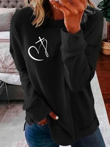 Sudadera casual con letras con cuello redondo y manga larga · Vera