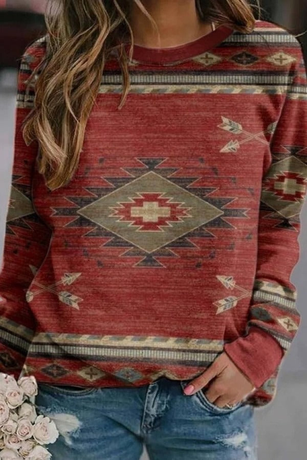 Sudadera geométrica con cuello redondo y manga larga