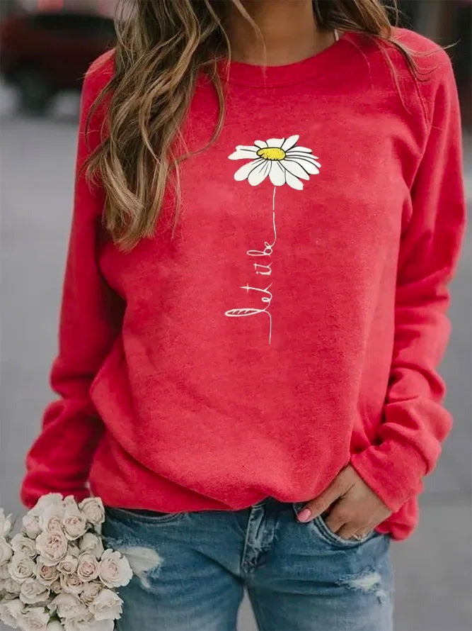 Sudadera de diario de flores con cuello redondo y manga larga