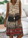 Vestido midi de patchwork con escote en pico, sin mangas