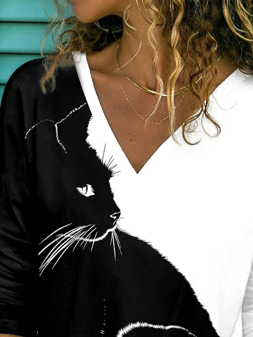 Sudadera casual de gatos con escote en pico y manga larga — foto 2