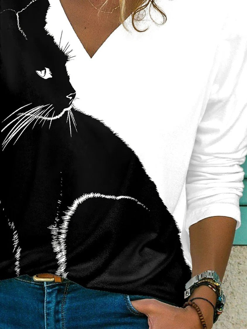 Sudadera casual de gatos con escote en pico y manga larga — foto 3