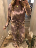 Conjunto de dos piezas tie dye con cuello redondo y manga larga