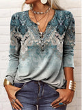Sudadera boho étnica con cuello redondo y manga larga