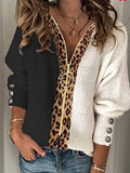 Jersey de leopardo con manga larga, botones y cremallera