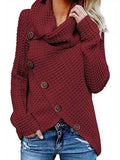 Jersey casual asimétrico liso con cuello alto, manga larga y botones