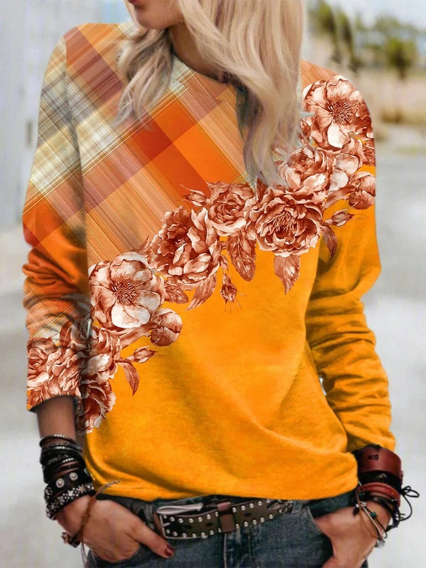 Sudadera de flores con cuello redondo y manga larga