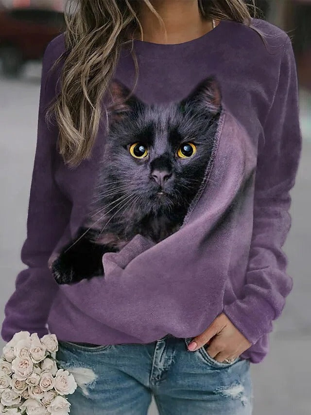 Sudadera de gatos con cuello redondo y manga larga