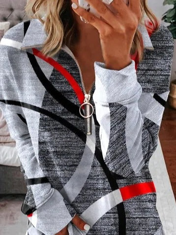 Sudadera geométrica con solapa, manga larga y cremallera — foto 2