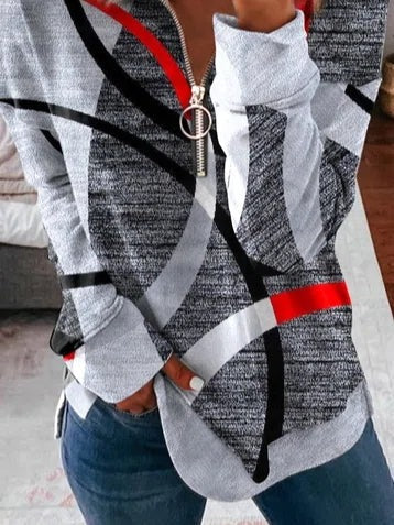 Sudadera geométrica con solapa, manga larga y cremallera — foto 3