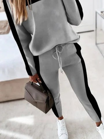 Conjunto de dos piezas bicolor con escote en pico y manga larga