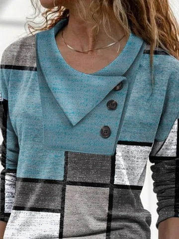 Sudadera bicolor con solapa, manga larga y botones — foto 2
