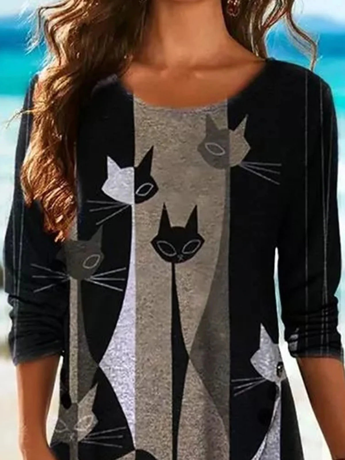 Sudadera asimétrica de dibujos con manga larga — foto 2