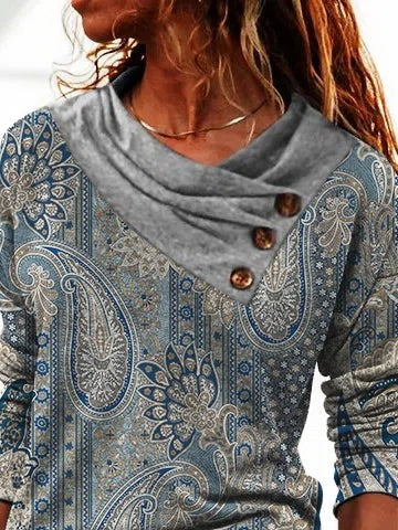 Sudadera de cachemir con cuello drapeado, manga larga y botones — foto 2
