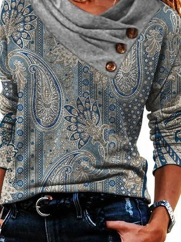 Sudadera de cachemir con cuello drapeado, manga larga y botones — foto 3