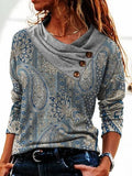 Sudadera de cachemir con cuello drapeado, manga larga y botones